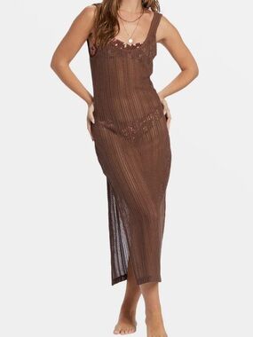 Billabong Brown Crochet Midi Swim Cover-Up L